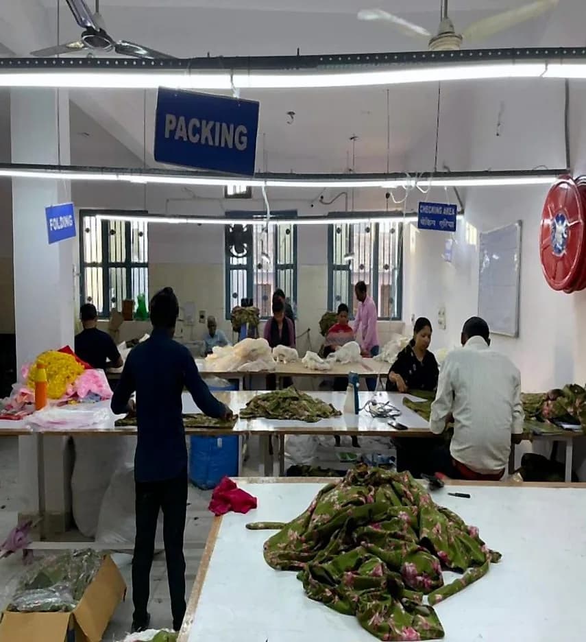 Folding, checking and packing section on the factory floor