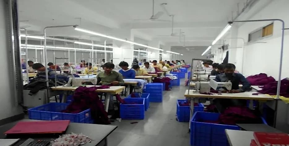 Rows of sewing machines on the stitching floor